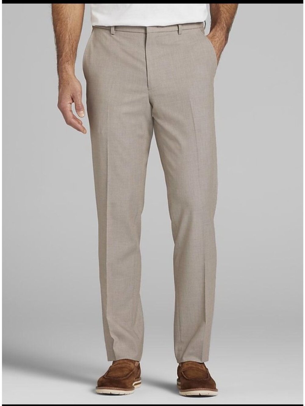 Ballin Comfort-EZE Wool Dress Pants 35 Taupe Tan Khaki Classic Fit